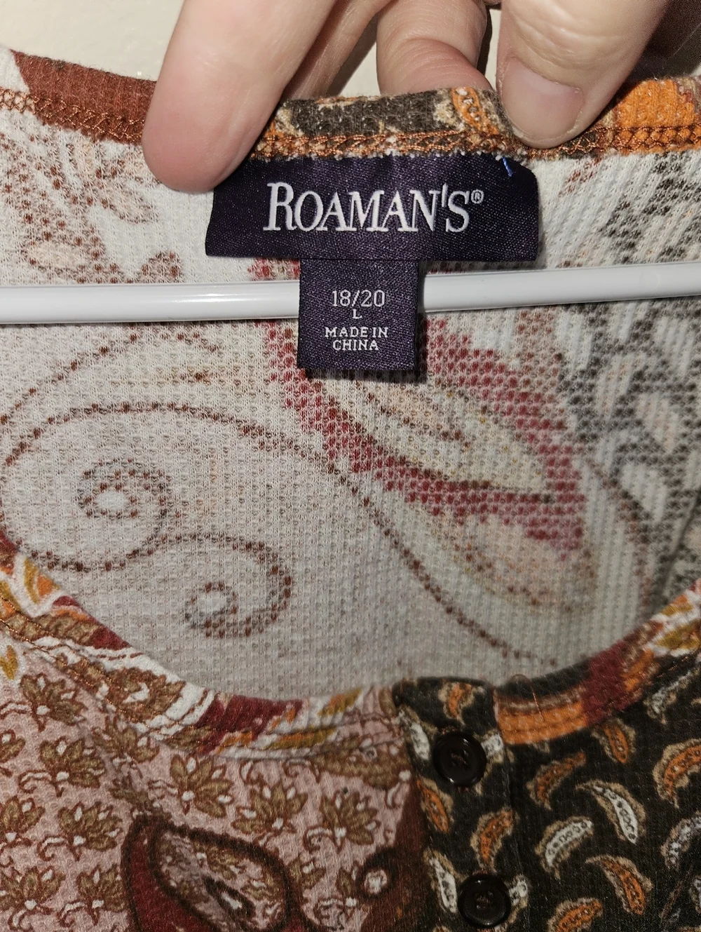 Roamans Womans Long Sleeve Henley Top Size L (18-20)